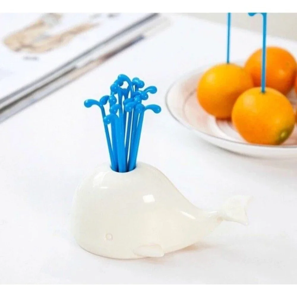 Whale Fountain Fruit Fork Set 16 Pieces W/ Base for Party Decor, Bar Supply, NEW